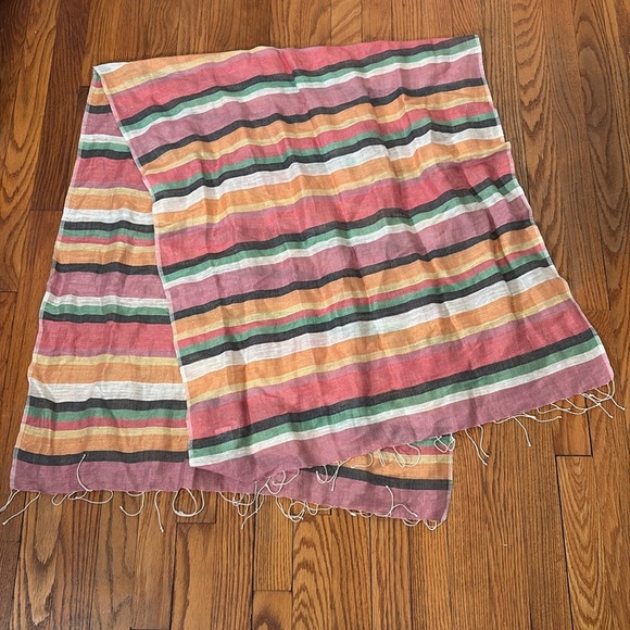 Kew linen cotton blend scarf wrap colorful stripes fringe - Picture 1 of 6